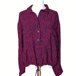 Scoop Red and Navy Animal Print Drawstring‎ Waist Maximalist Artsy